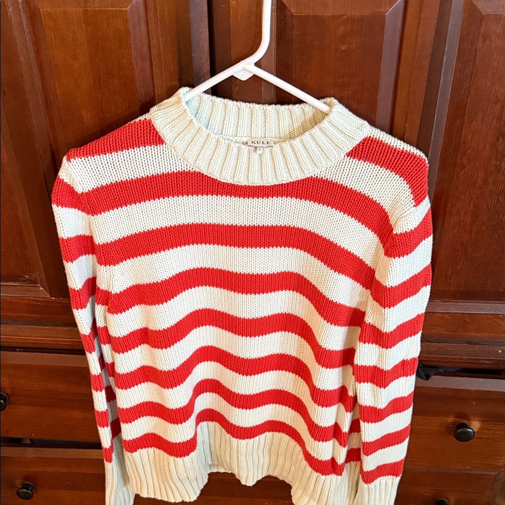 KULE Cream & Red Striped Crewneck Sweater